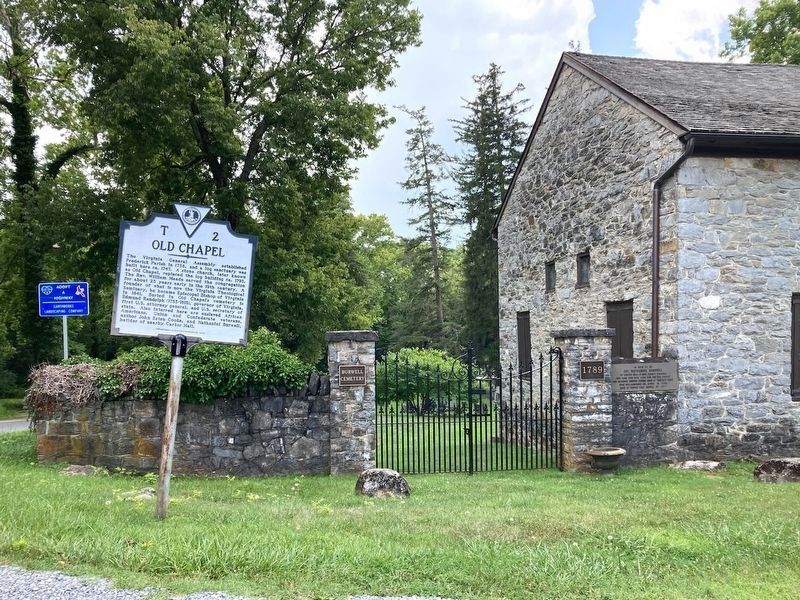 Old Chapel Marker, Entrance to Cemetery, and the Chapel image. Click for full size.