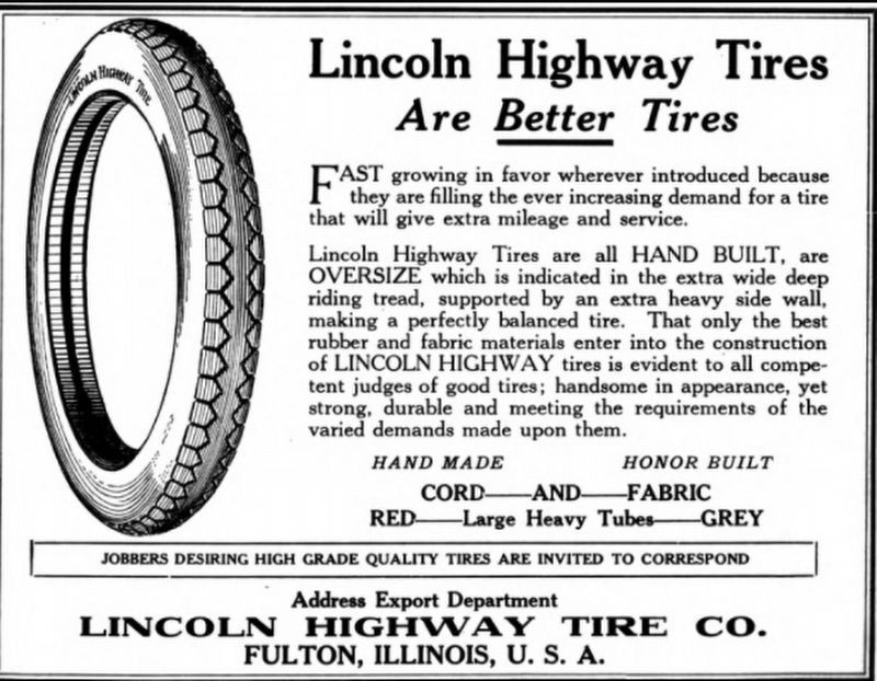 Lincoln Highway Tires advertisement image. Click for full size.