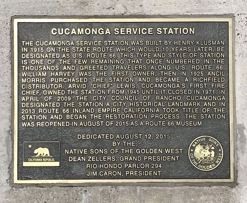 Cucamonga Service Station Marker image. Click for full size.