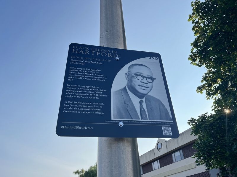 Black Heroes in Hartford: Judge Boce Barlow Marker. Click for full size. Black Heroes in Hartford: Judge Boce Barlow Marker image. Click for full size.