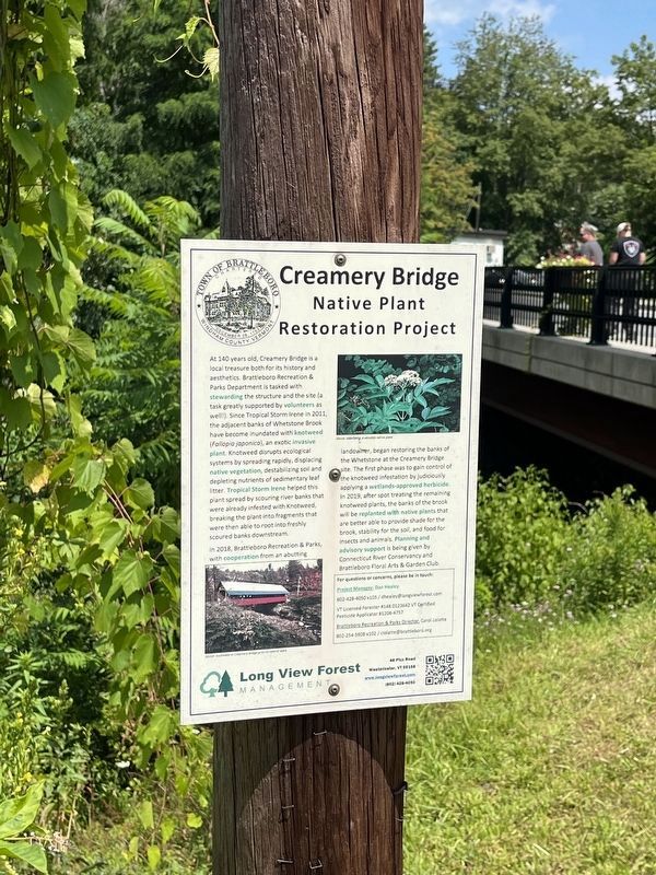Creamery Bridge Native Plant Restoration Project Marker. Click for full size. Creamery Bridge Native Plant Restoration Project Marker image. Click for full size.