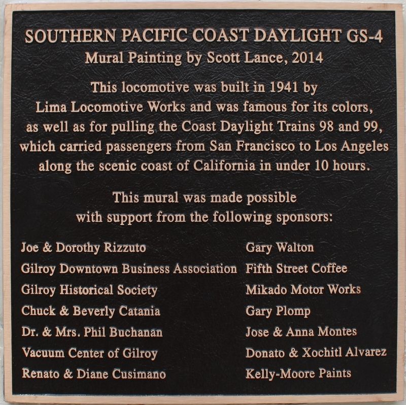 Southern Pacific Coast Daylight GS-4 Marker image. Click for full size.