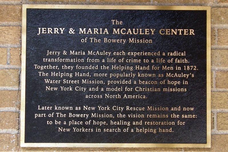 The Jerry and Maria McAuley Center plaque image. Click for full size.