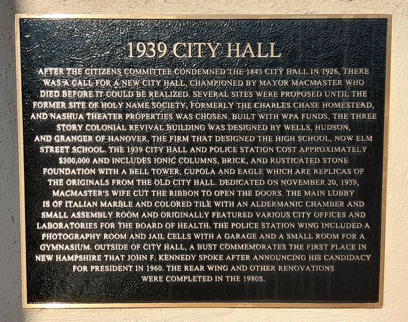 1939 City Hall Marker image. Click for full size.