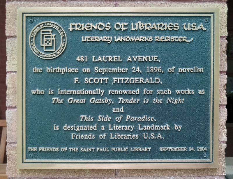 F. Scott Fitzgerald Birthplace Marker image. Click for full size.