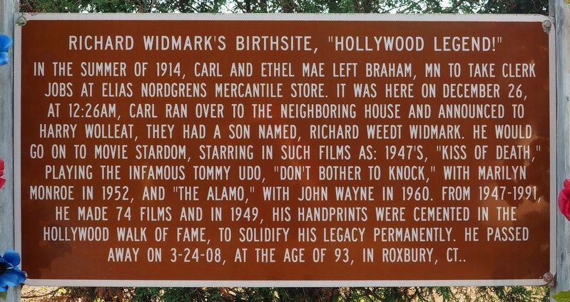 Richard Widmark's Birthsite, "Hollywood Legend!" Marker image. Click for full size.