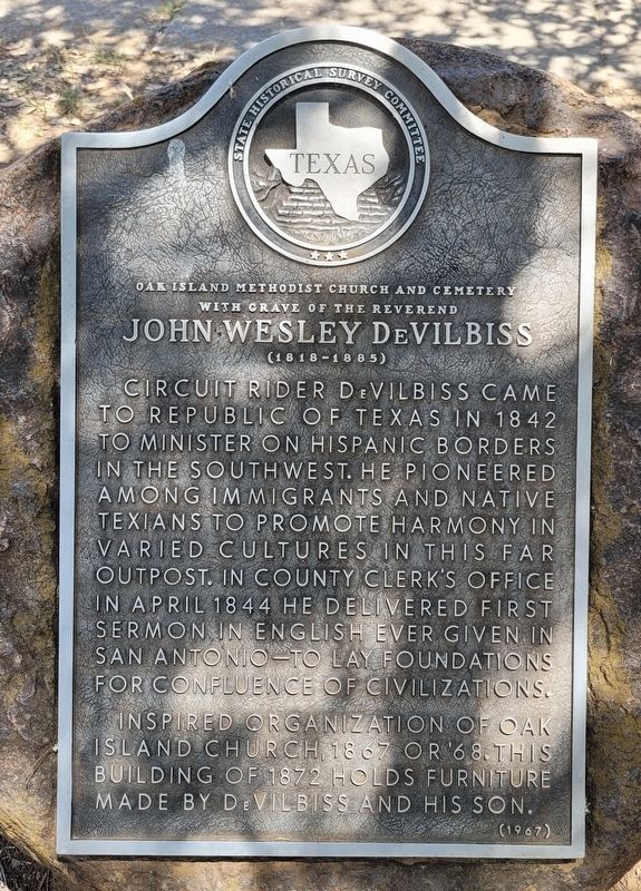 Oak Island Methodist Church and Cemetery With Grave of the Reverend John Wesley DeVilbiss Marker image. Click for full size.