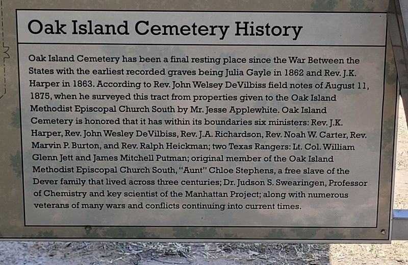 Oak Island Cemetery History Marker image. Click for full size.