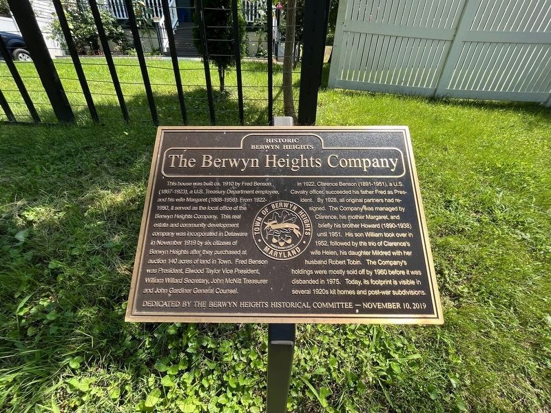 The Berwyn Heights Company Marker image. Click for full size.