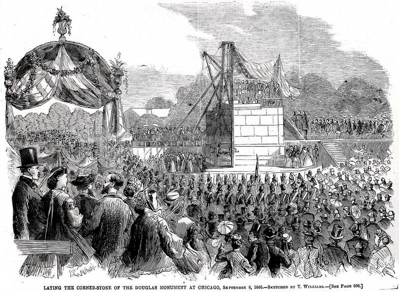 Laying the Cornerstone of the Douglas Monument at Chicago<br>Sketched by T. Williams, Sept. 6, 1866 image. Click for full size.