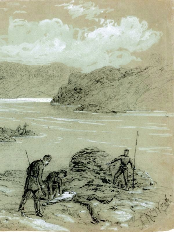 Discovering the Bodies of the Slain in the Potomac River, October 21, 1861,<br> by Alfred R. Waud. Click for full size. Discovering the Bodies of the Slain in the Potomac River, October 21, 1861,<br> by Alfred R. Waud image. Click for full size.