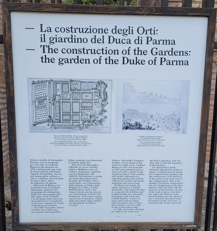 La costruzione degli Orti: il giardino del Duca di Parma Marker. Click for full size. La costruzione degli Orti: il giardino del Duca di Parma Marker image. Click for full size.