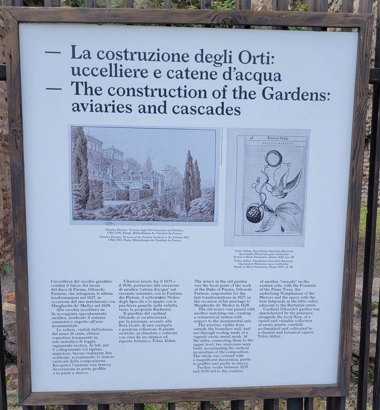 La costruzione degli Orti: uccelliere e catene d'acqua Marker. Click for full size. La costruzione degli Orti: uccelliere e catene d'acqua Marker image. Click for full size.