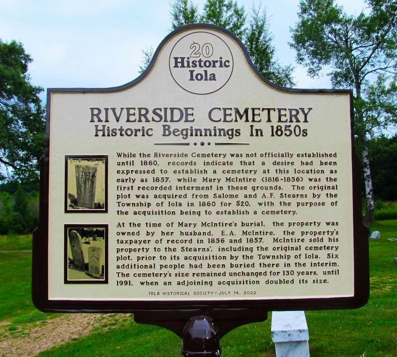 Riverside Cemetery Marker image. Click for full size.