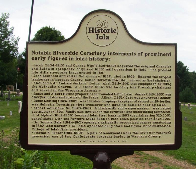 Riverside Cemetery Marker Reverse image. Click for full size.