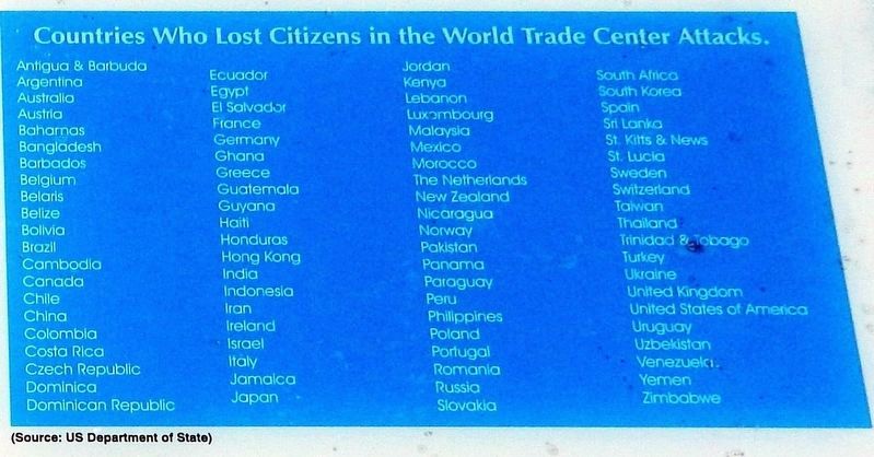Marker detail: Countries Who Lost Citizens in the World Trade Center Attacks image. Click for full size.