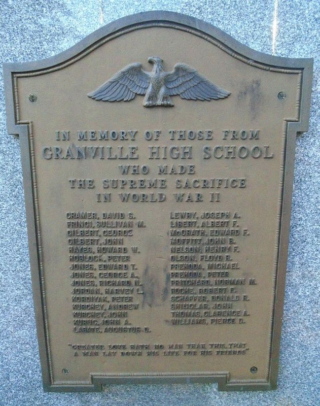 Granville High School World War II Memorial Marker image. Click for full size.