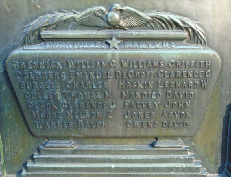 Granville Martyrs on World War Memorial. Click for full size. Granville Martyrs on World War Memorial image. Click for full size.