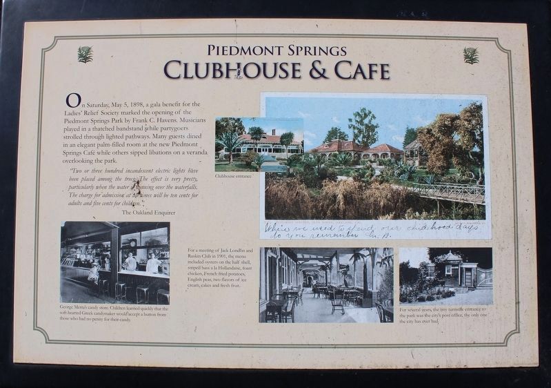 Piedmont Springs Clubhouse & Cafe Marker. Click for full size. Piedmont Springs Clubhouse & Cafe Marker image. Click for full size.