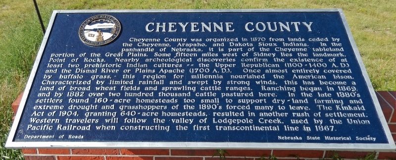 Cheyenne County Marker image. Click for full size.
