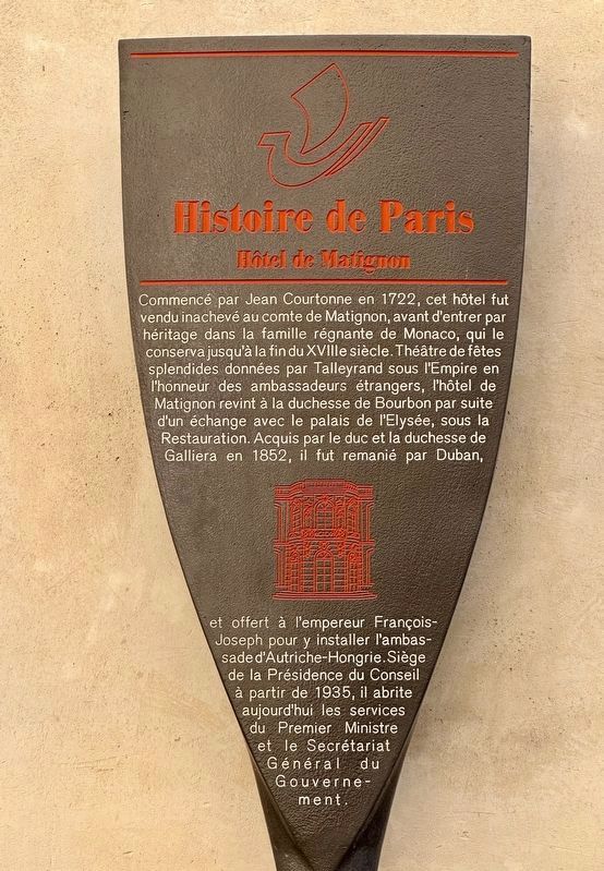 Hôtel de Matignon Marker. Click for full size. Hôtel de Matignon Marker image. Click for full size.