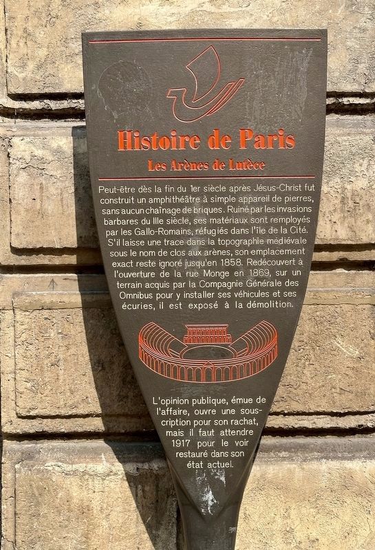Les Arnes de Lutce / The Arenas of Lutetia Marker image. Click for full size.