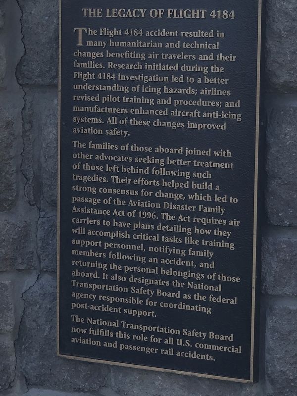 The Legacy of Flight 4184 plaque image. Click for full size.