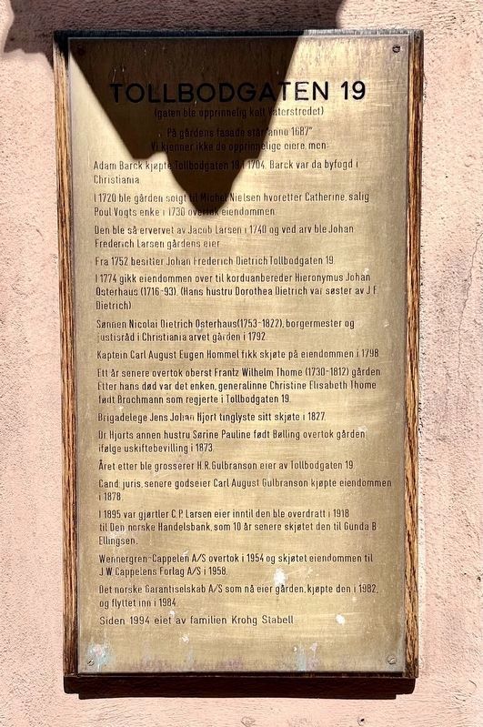 Tollbodgaten 19 Marker. Click for full size. Tollbodgaten 19 Marker image. Click for full size.