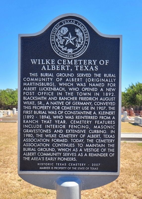 Wilke Cemetery of Albert, Texas Marker image. Click for full size.