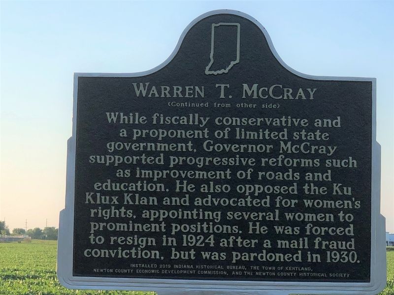 Warren T. McCray Marker, Side Two image. Click for full size.