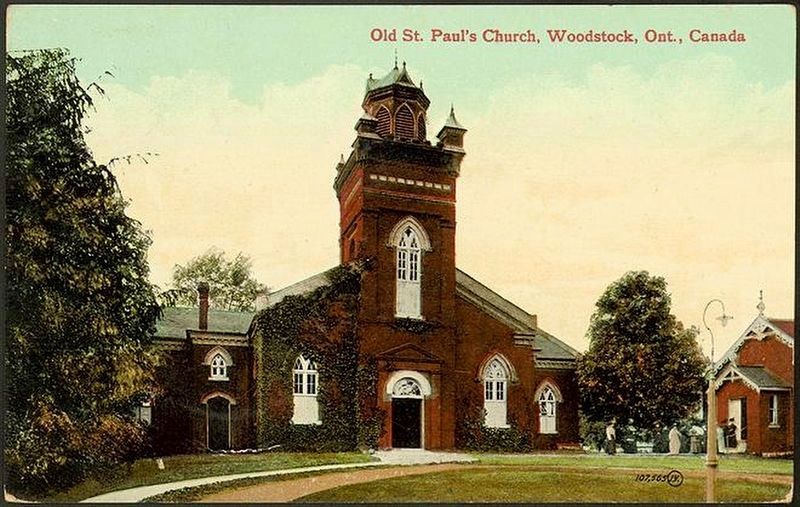Postcard of St. Pauls Church, Woodstock, ca 1910 image. Click for full size.