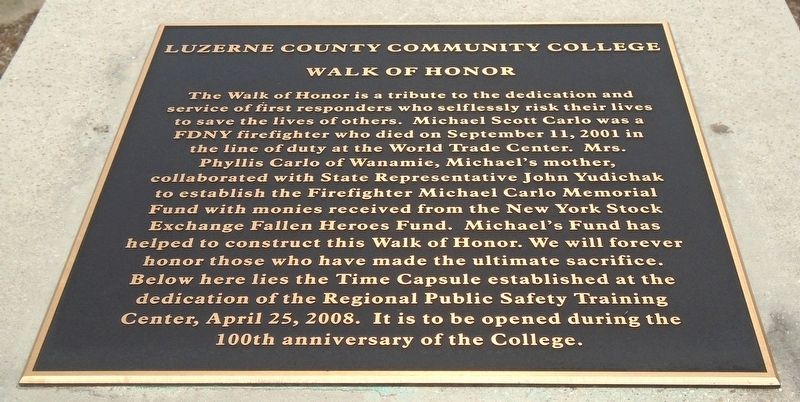 Luzerne County Community College Walk of Honor Marker image. Click for full size.