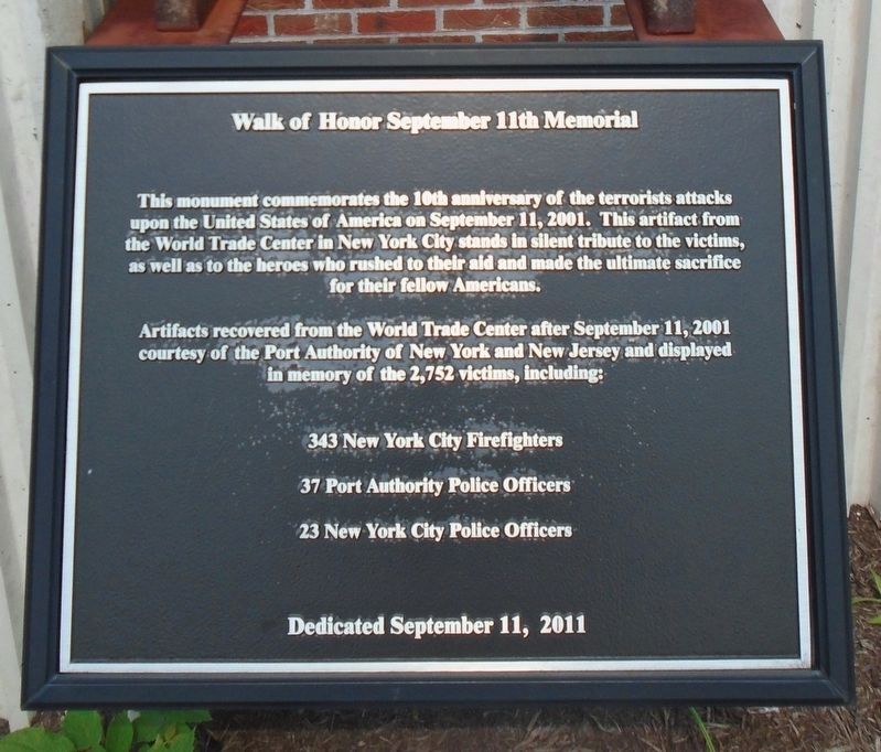Walk of Honor September 11th Memorial Marker. Click for full size. Walk of Honor September 11th Memorial Marker image. Click for full size.