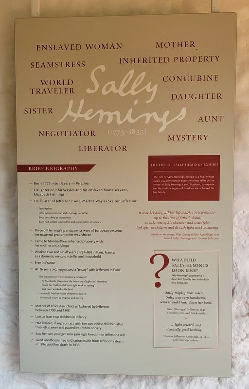 Sally Hemings Marker. Click for full size. Sally Hemings Marker image. Click for full size.