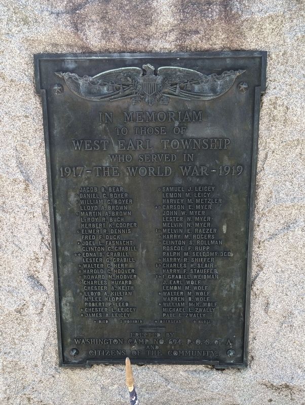 In Memoriam to those of West Earl Township Marker. Click for full size. In Memoriam to those of West Earl Township Marker image. Click for full size.