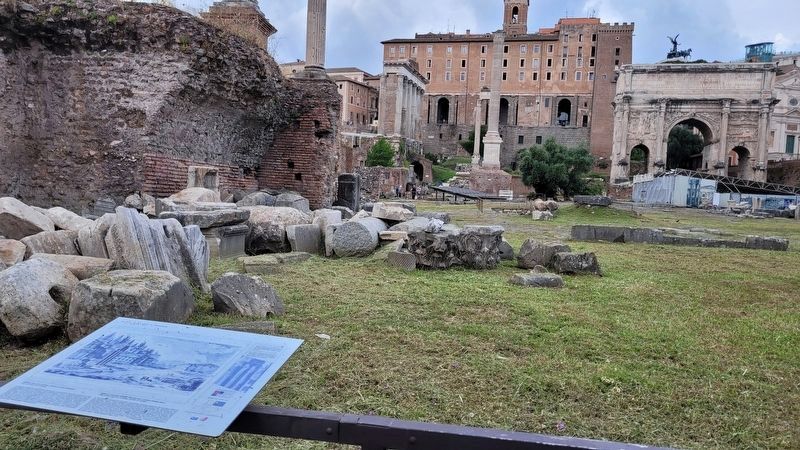 The view of the Roman Forum and Marker with the Arch of Septimius Severus in the background image. Click for full size.