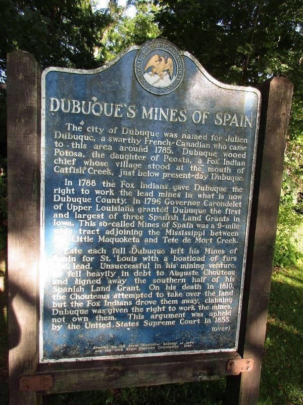 Dubuque's Mines of Spain Marker Side. Click for full size. Dubuque's Mines of Spain Marker Side image. Click for full size.