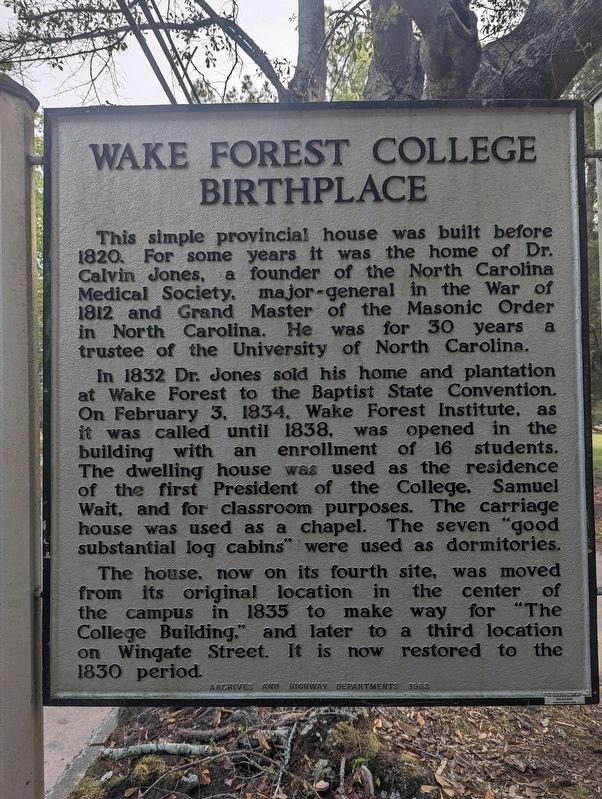 Wake Forest College Birthplace Marker image. Click for full size.