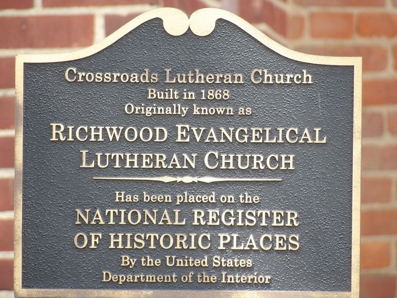 Crossroads Lutheran Church National Register plaque image. Click for full size.