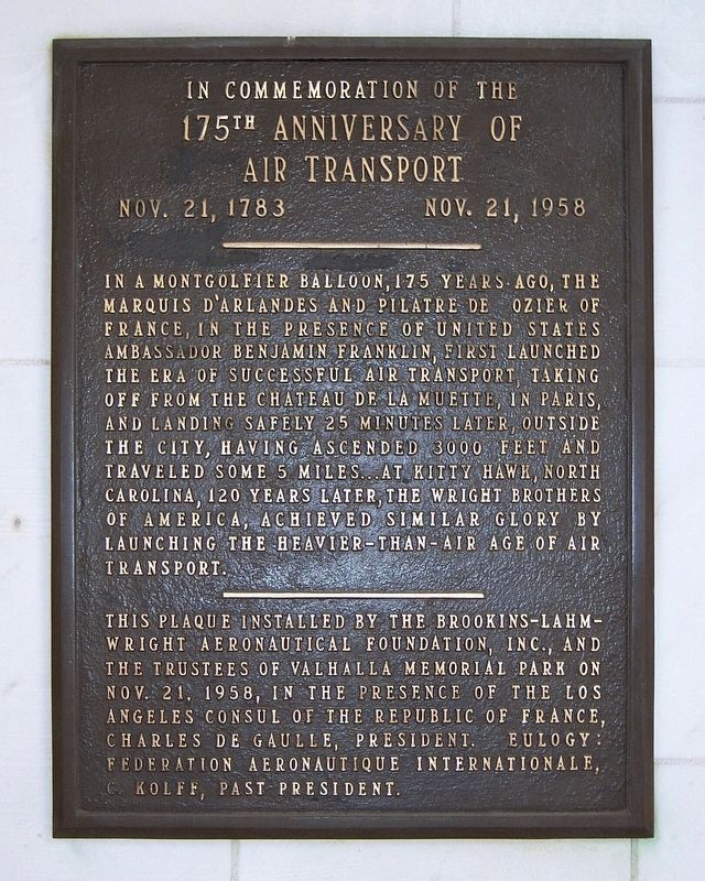 175th Anniversary of Air Transport Marker. Click for full size. 175th Anniversary of Air Transport Marker image. Click for full size.