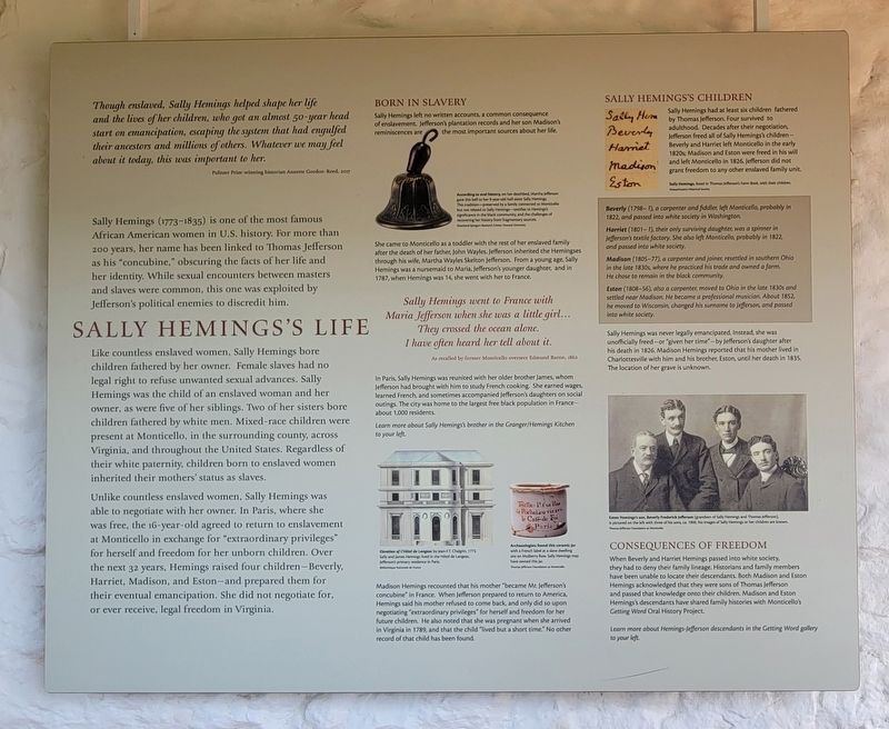Sally Hemings's Life Marker image. Click for full size.