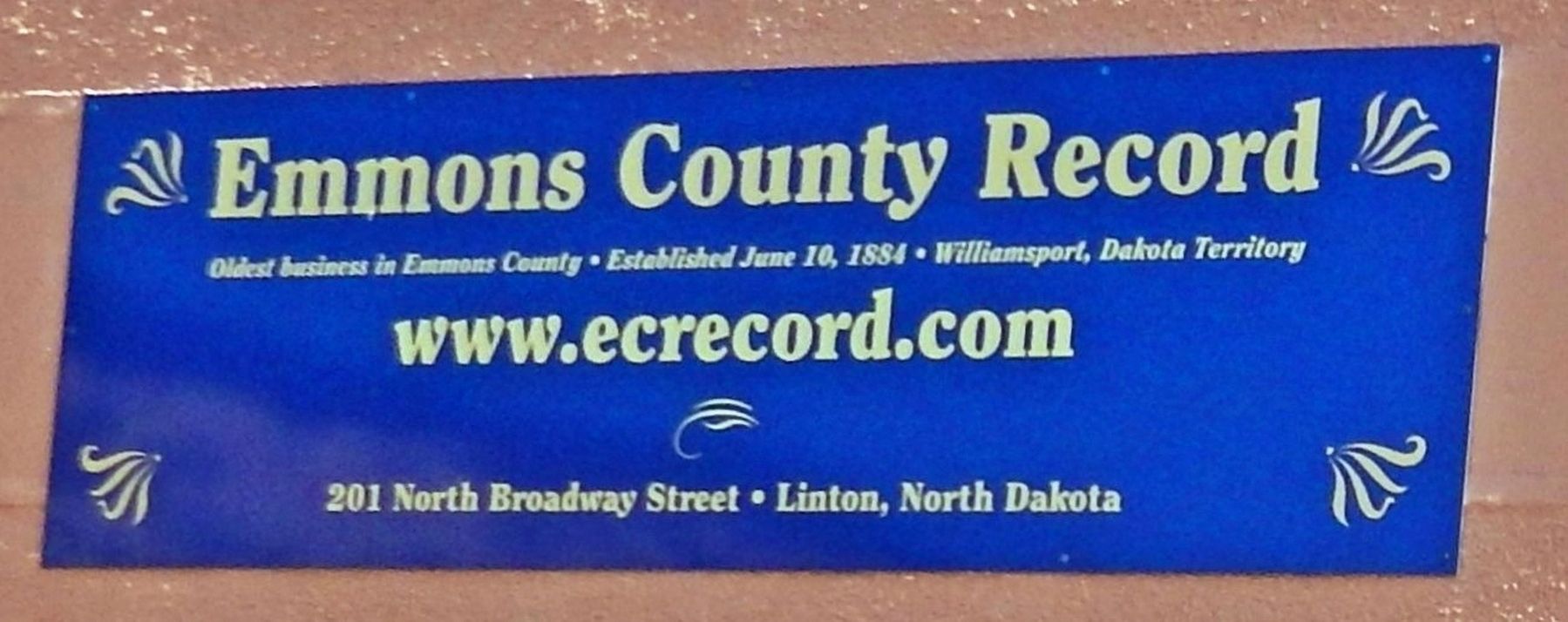 Emmons County Record Marker (<i>above the front entrance</i>) image. Click for full size.