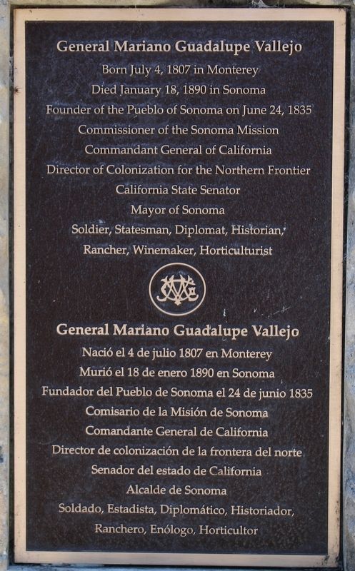 General Mariano Guadalupe Vallejo Marker image. Click for full size.