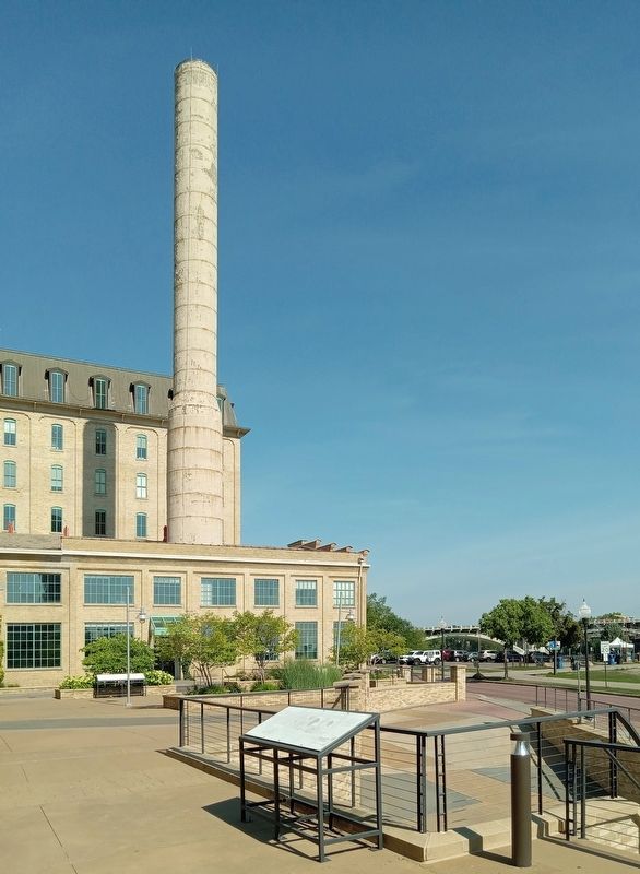 Water Marker in the plaza northeast of the Standard Mill (now Whitney Lofts) image. Click for full size.