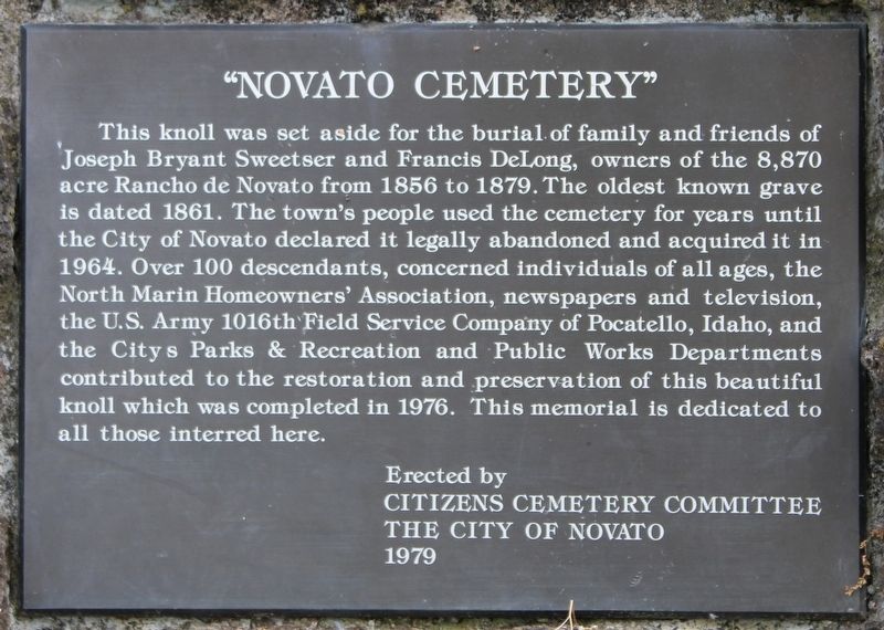 Novato Cemetery Marker image. Click for full size.