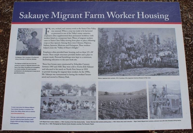 Sakauye Migrant Farm Worker Housing Marker image. Click for full size.