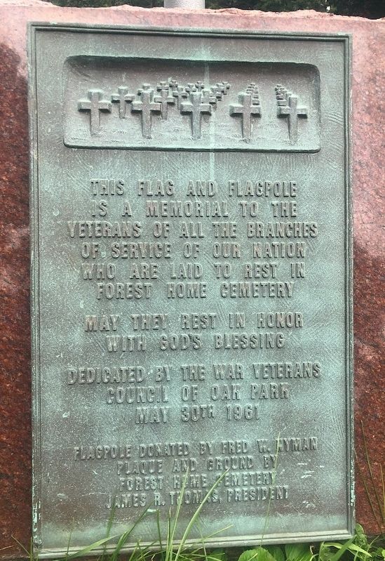 Forest Home Cemetery Veterans Flagpole Marker. Click for full size. Forest Home Cemetery Veterans Flagpole Marker image. Click for full size.