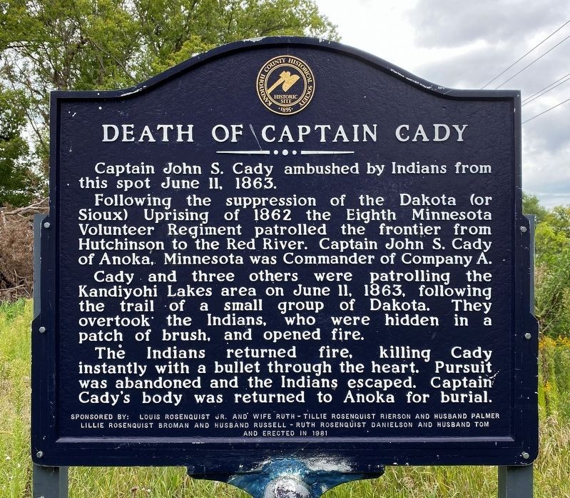 Death of Captain Cady Marker image. Click for full size.