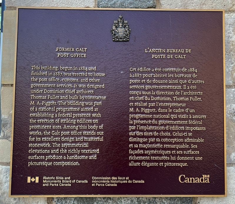 Former Galt Post Office/ L�Ancien Bureau de Poste de Galt Marker image. Click for full size.