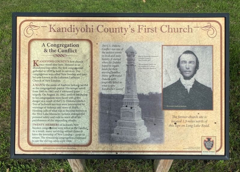 Kandiyohi County's First Church Marker image. Click for full size.